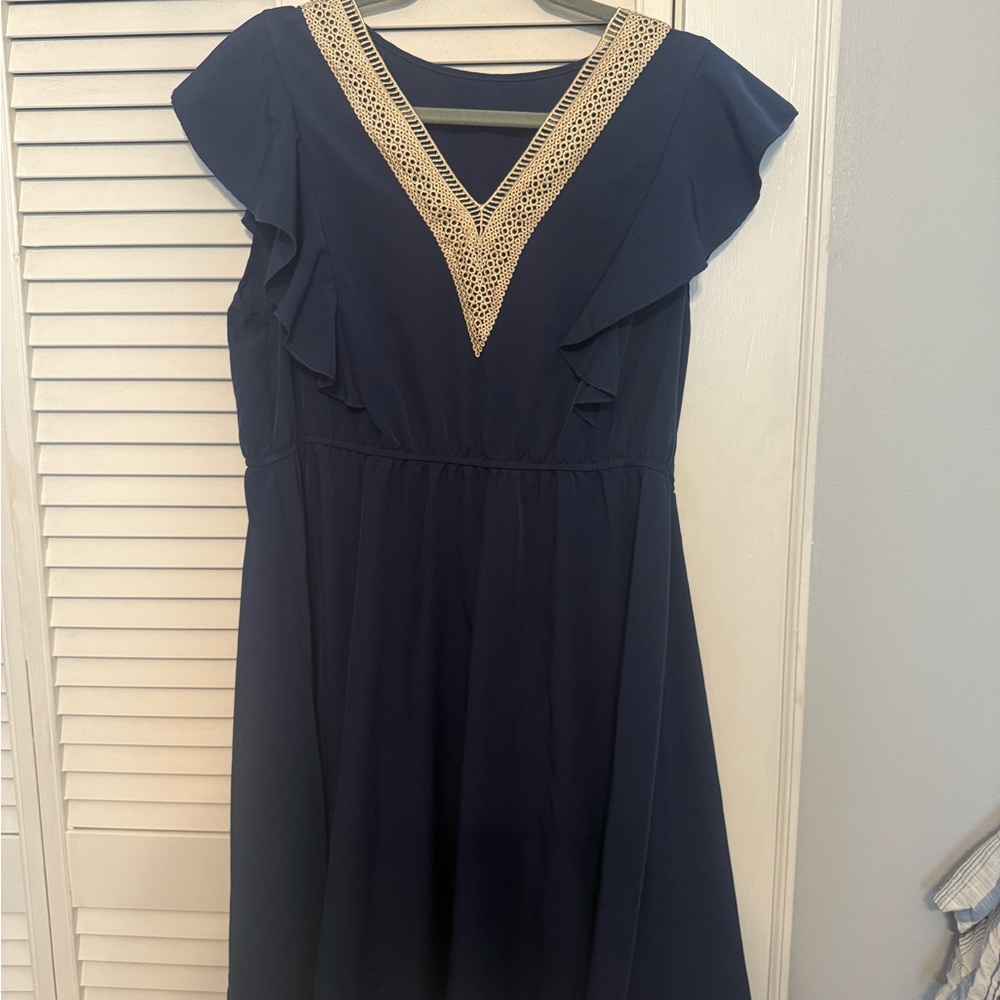 SHEIN Navy Blue One Shoulder Dress with Lace Detail